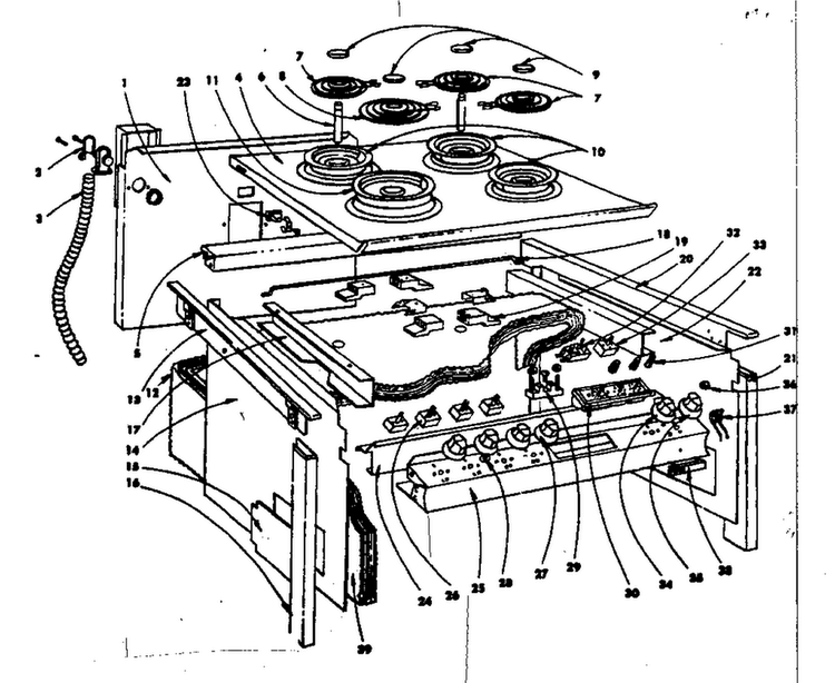 Top Section And Outer Body Parts Diagram and Parts List for 1554546701  Kenmore Range
