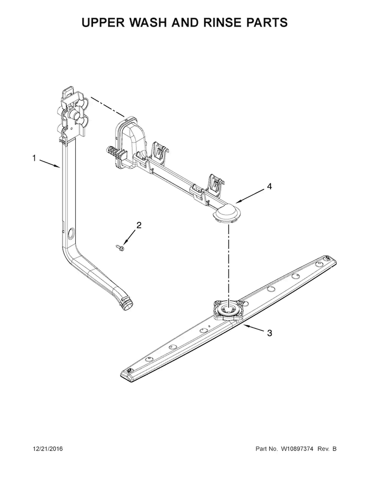 Upper Wash And Rinse Parts Diagram and Parts List for WDF520PADM7  Whirlpool Dishwasher