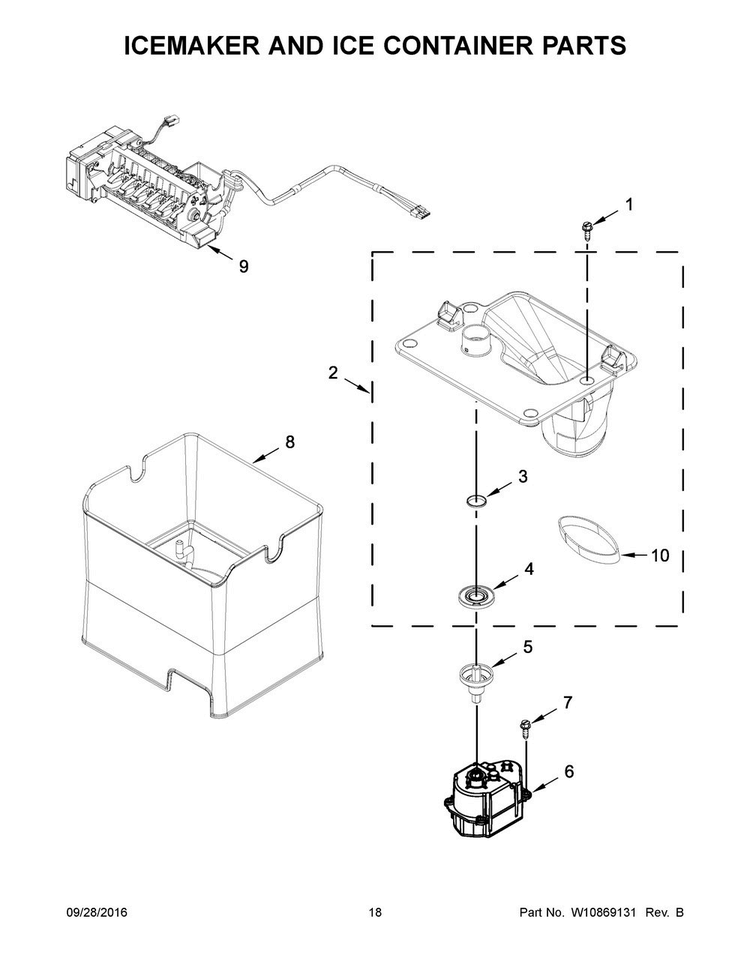 Icemaker And Ice Container Parts Diagram and Parts List for KRMF706ESS02  KitchenAid Refrigerator