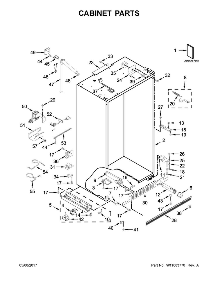 Cabinet Parts Diagram and Parts List for KBSN608EPA01  KitchenAid Refrigerator
