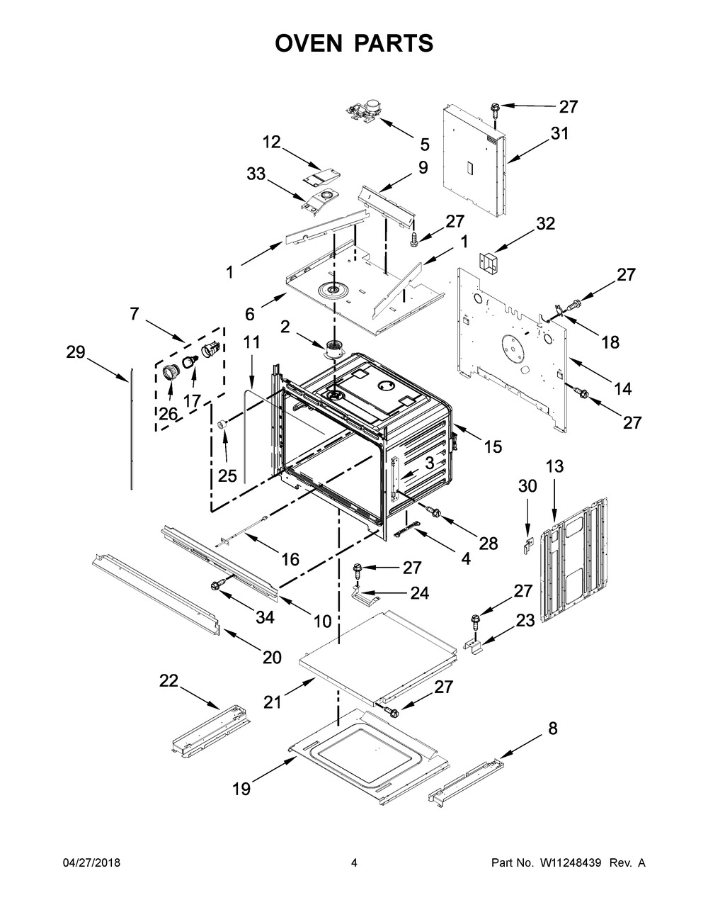Oven Parts Diagram and Parts List for WOC54EC7HB01  Whirlpool Microwave Oven Combo