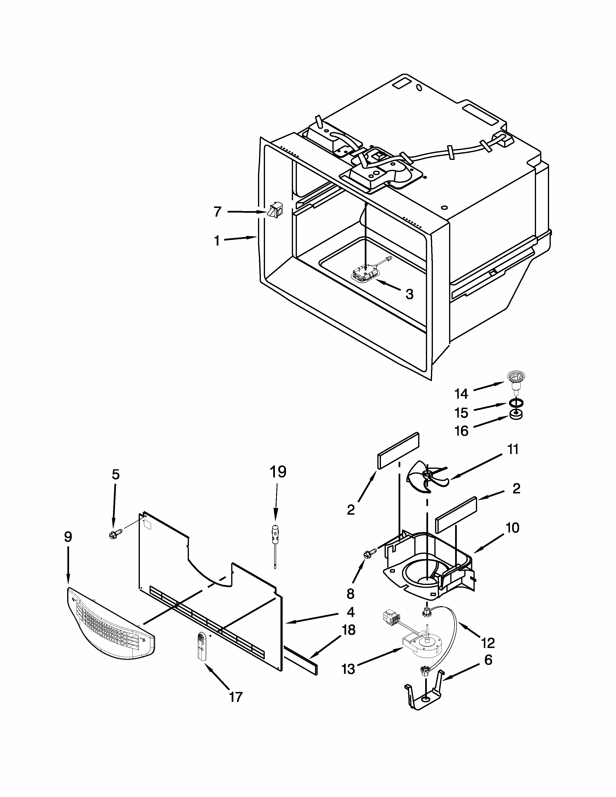 Freezer Liner Parts Diagram and Parts List for 59672382410  Kenmore Refrigerator