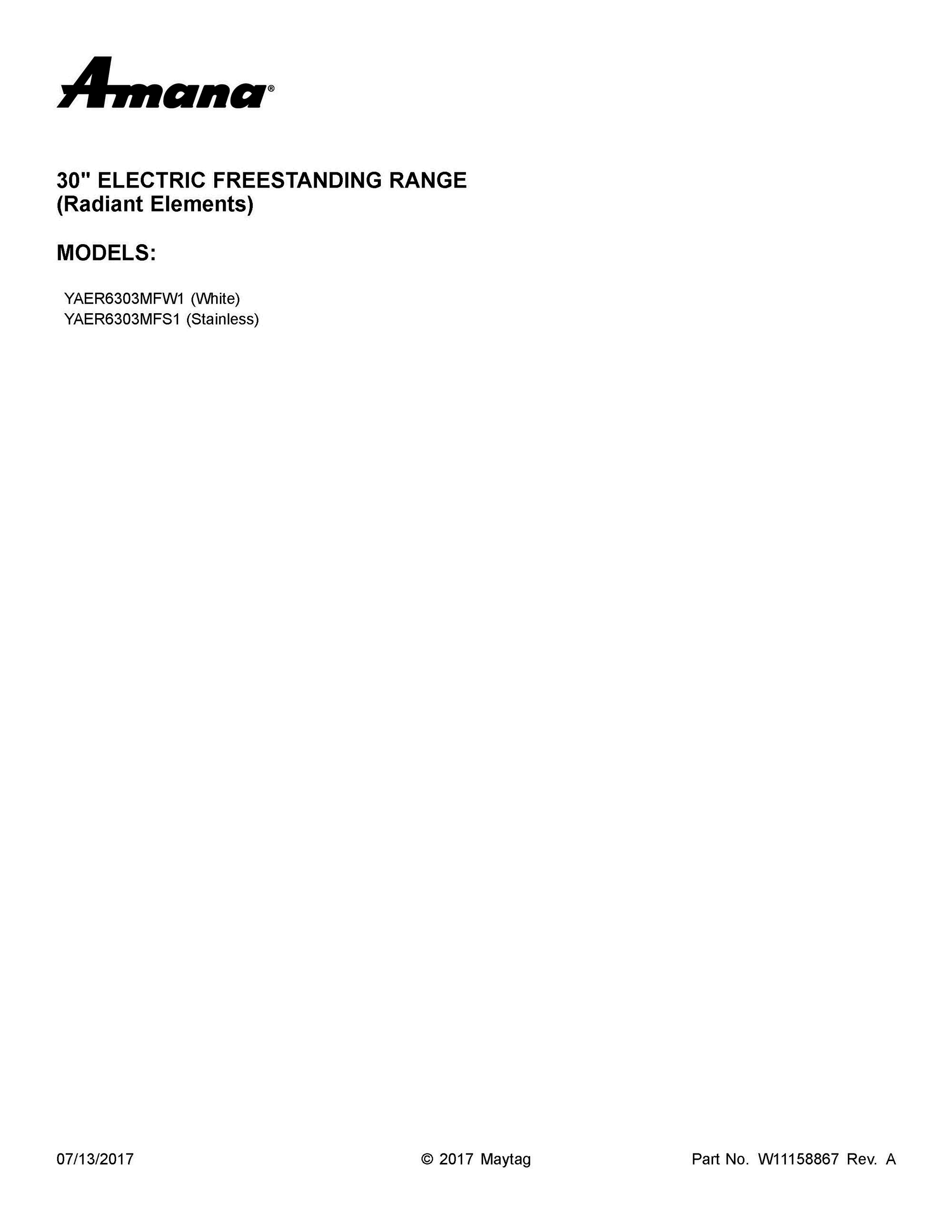 01 - COVER SHEET Diagram and Parts List for YAER6303MFW1  Whirlpool Range