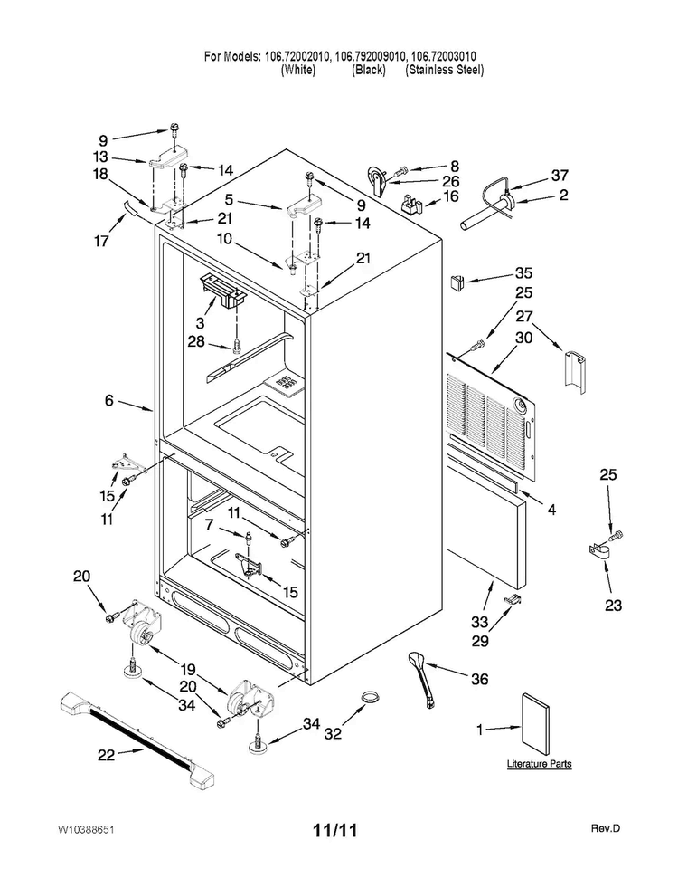 Cabinet Parts Diagram and Parts List for 10672003010  Kenmore Refrigerator