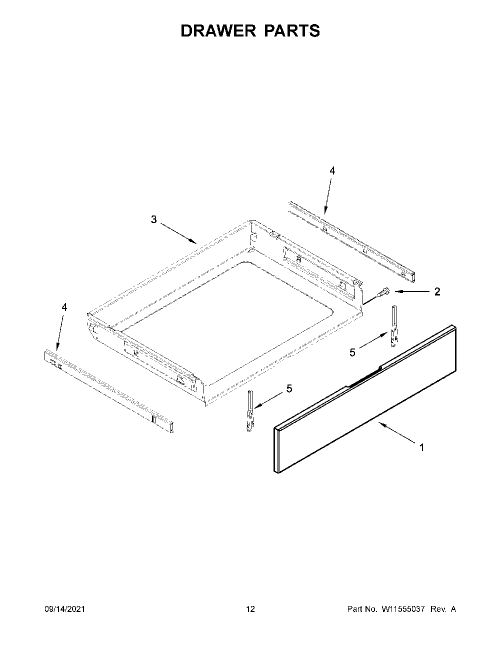 Drawer Parts Diagram and Parts List for KFGG504KPS1  KitchenAid Range