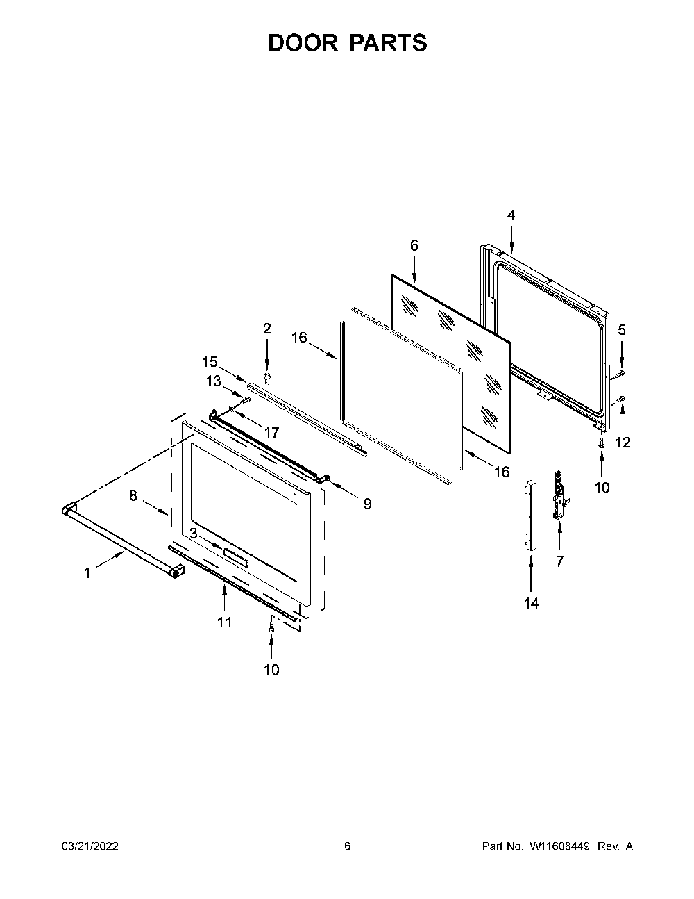 Door Parts Diagram and Parts List for YKSEG700EBS6  KitchenAid Range