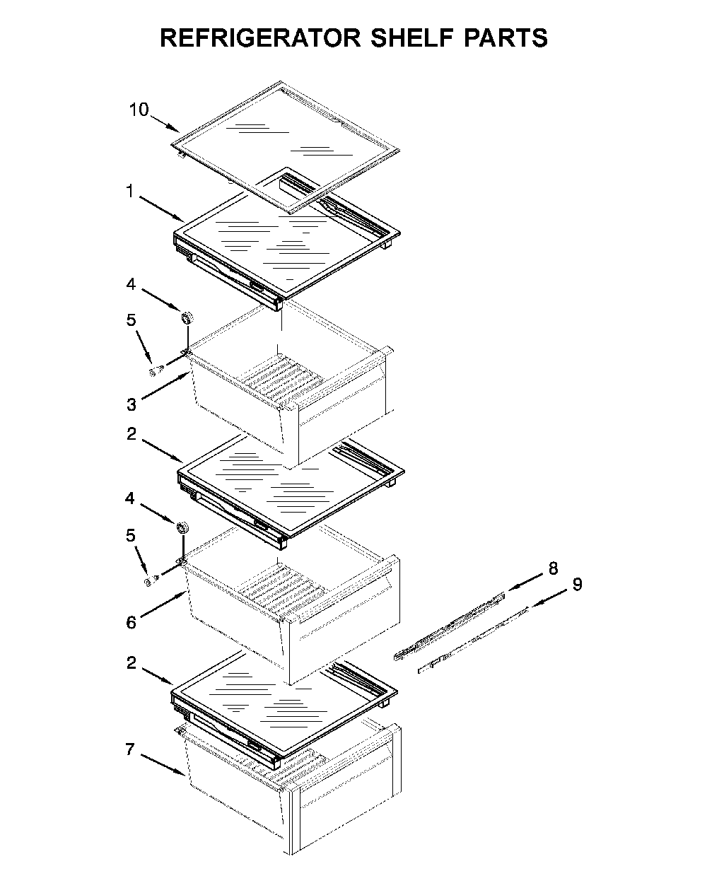 Refrigerator shelf parts Diagram and Parts List for 10651769512  Kenmore Refrigerator