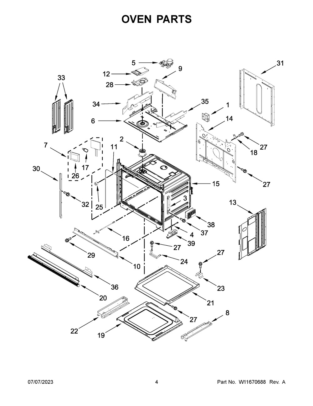 Oven Parts Diagram and Parts List for WOEC7030PZ00  Whirlpool Microwave Oven Combo