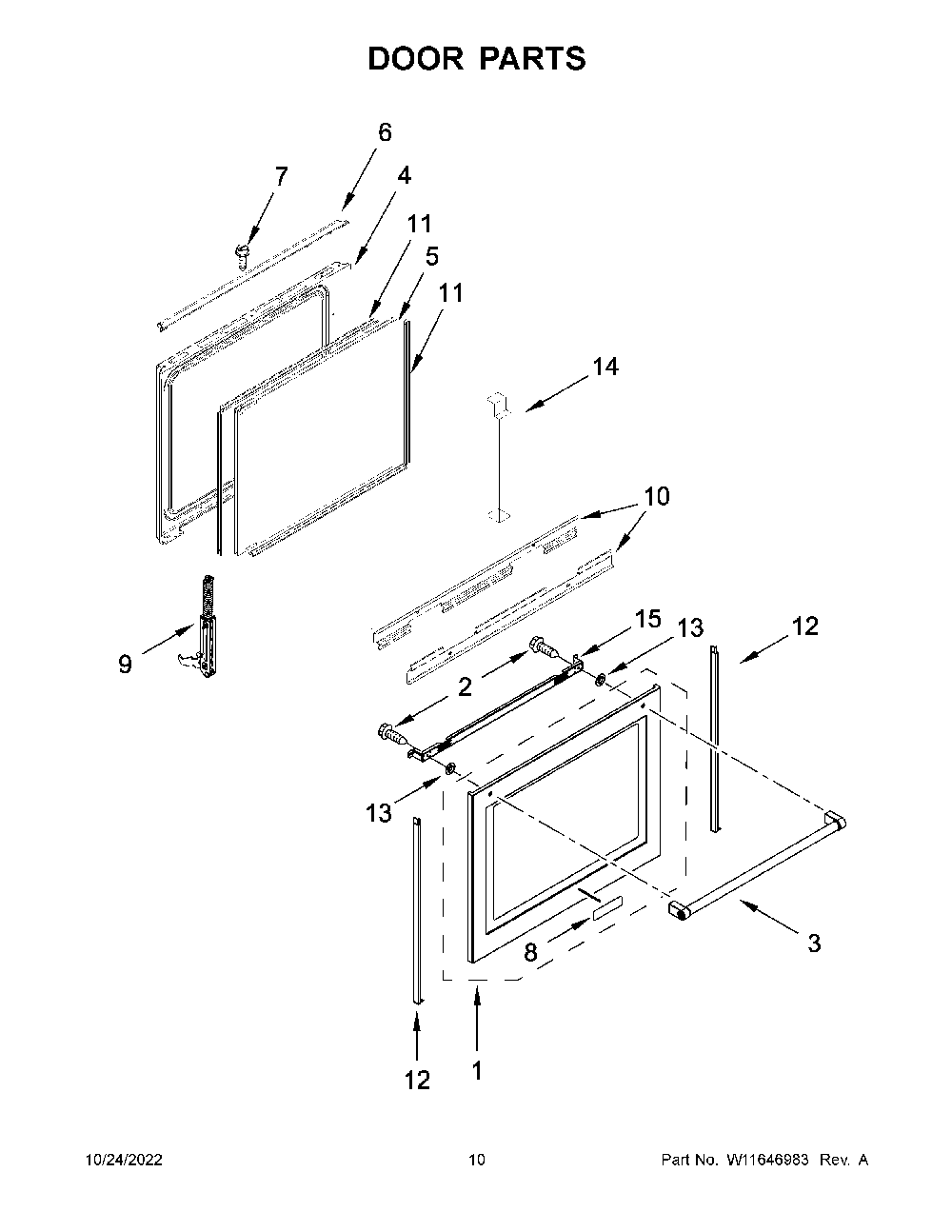 Door Parts Diagram and Parts List for KFGG500EBS7  KitchenAid Range