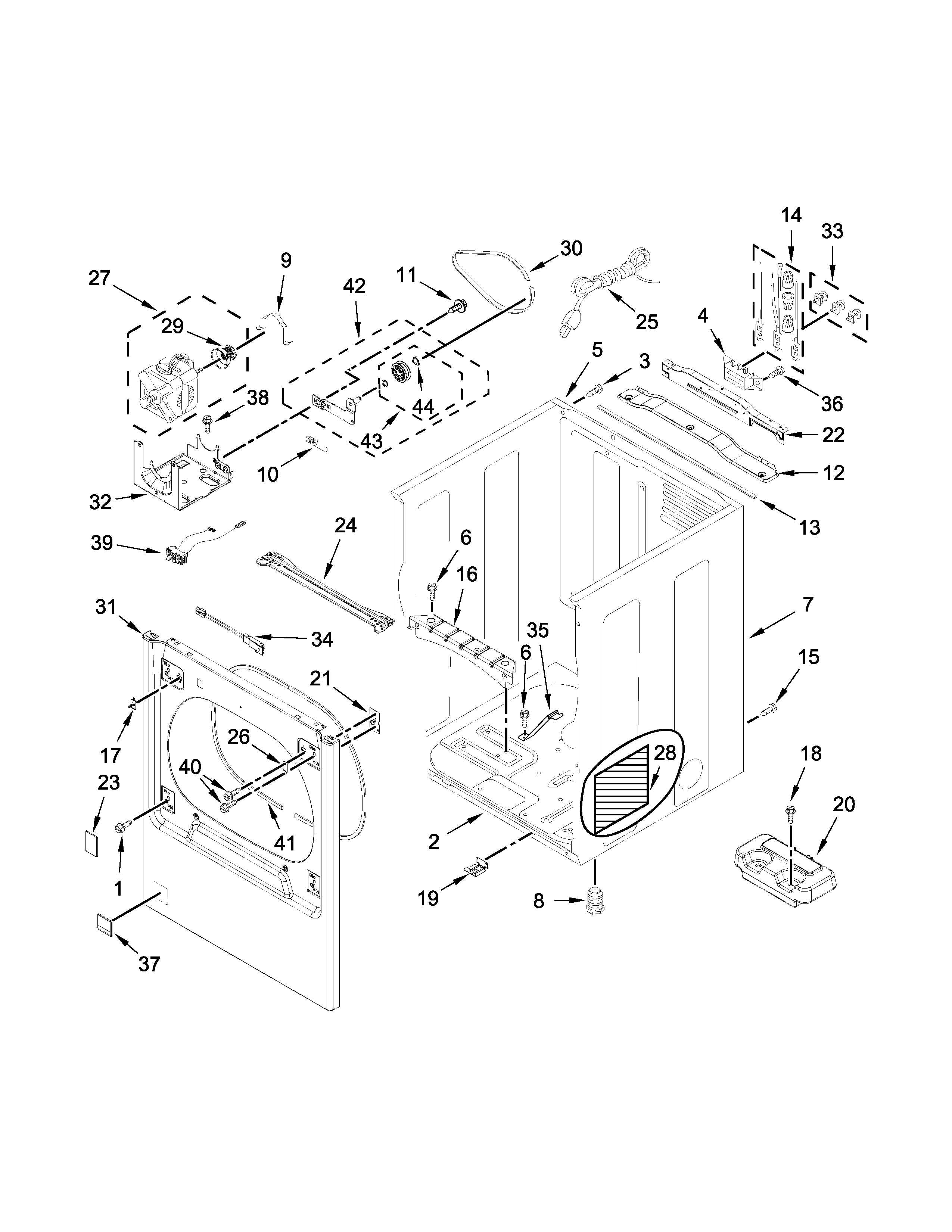 Cabinet Parts Diagram and Parts List for 11079132413  Kenmore Dryer