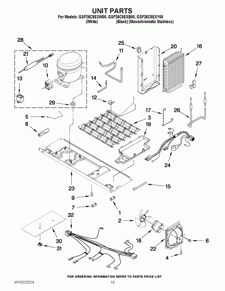 UNIT PARTS Diagram and Parts List for GSF26C5EXB00  Whirlpool Refrigerator