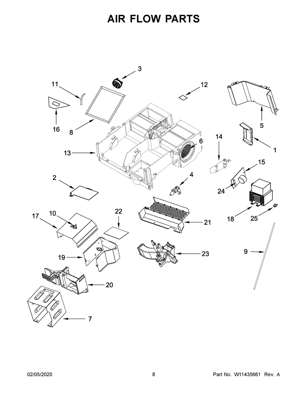 Air Flow Parts Diagram and Parts List for KMHP519ESS5  Whirlpool Microwave Oven Combo
