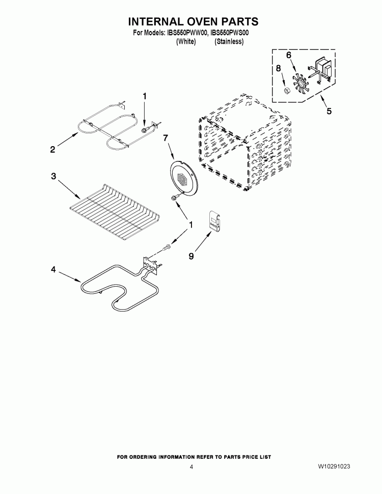 INTERNAL OVEN PARTS Diagram and Parts List for IBS550PWS00  Whirlpool Wall Oven