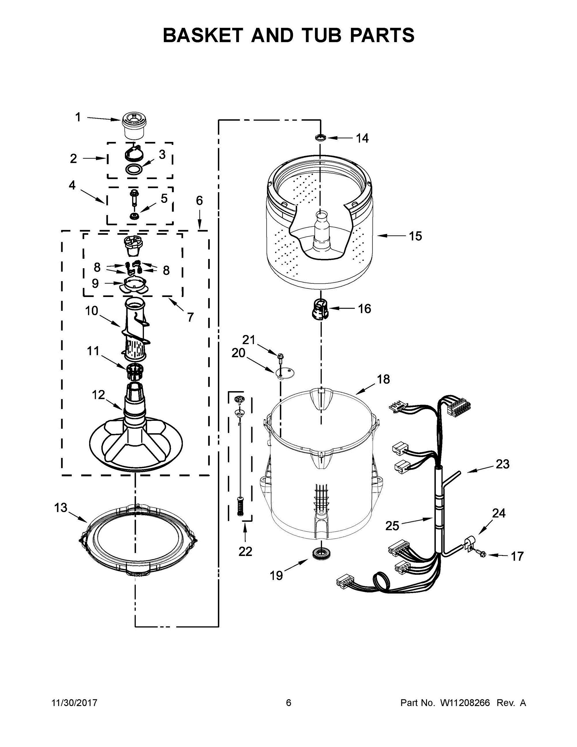 04 - BASKET AND TUB PARTS Diagram and Parts List for 7MWTW1604DM2  Whirlpool Washer