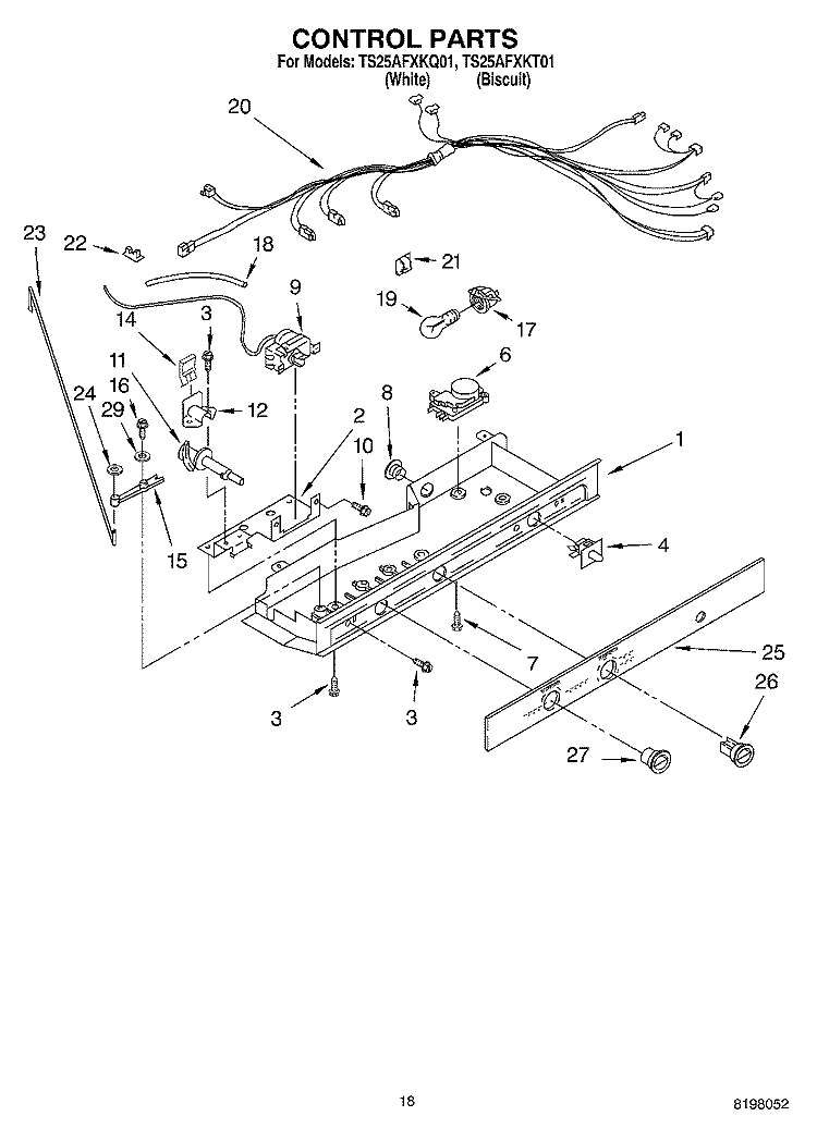 CONTROL PARTS Diagram and Parts List for TS25AFXKT01  Estate Refrigerator