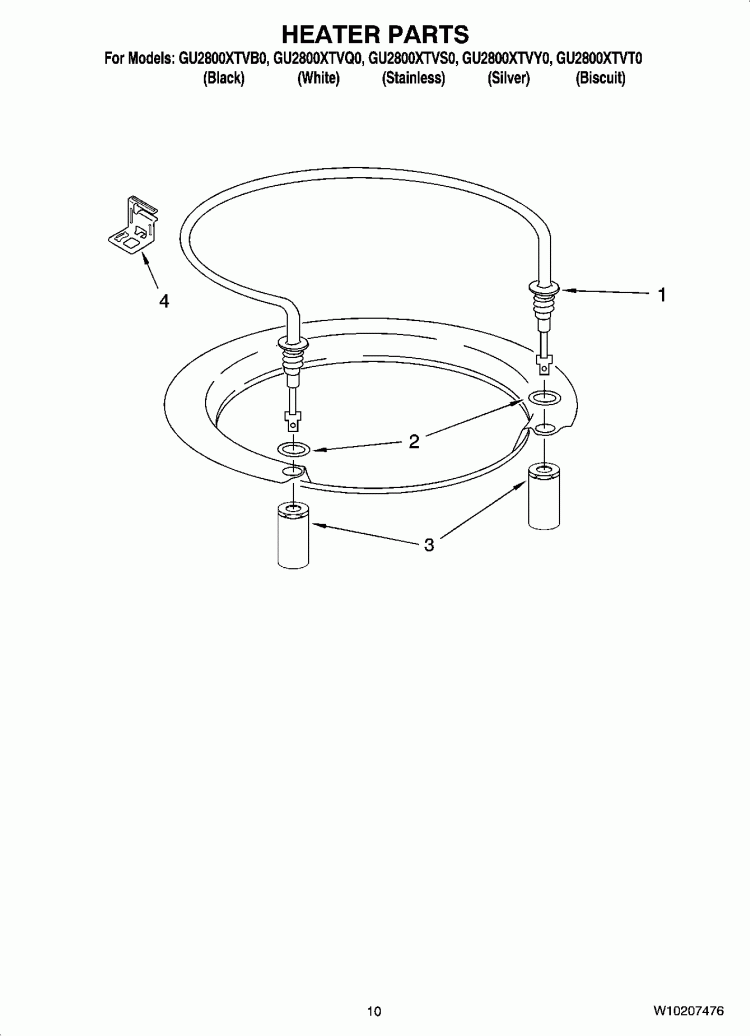 HEATER PARTS Diagram and Parts List for GU2800XTVB0  Whirlpool Dishwasher