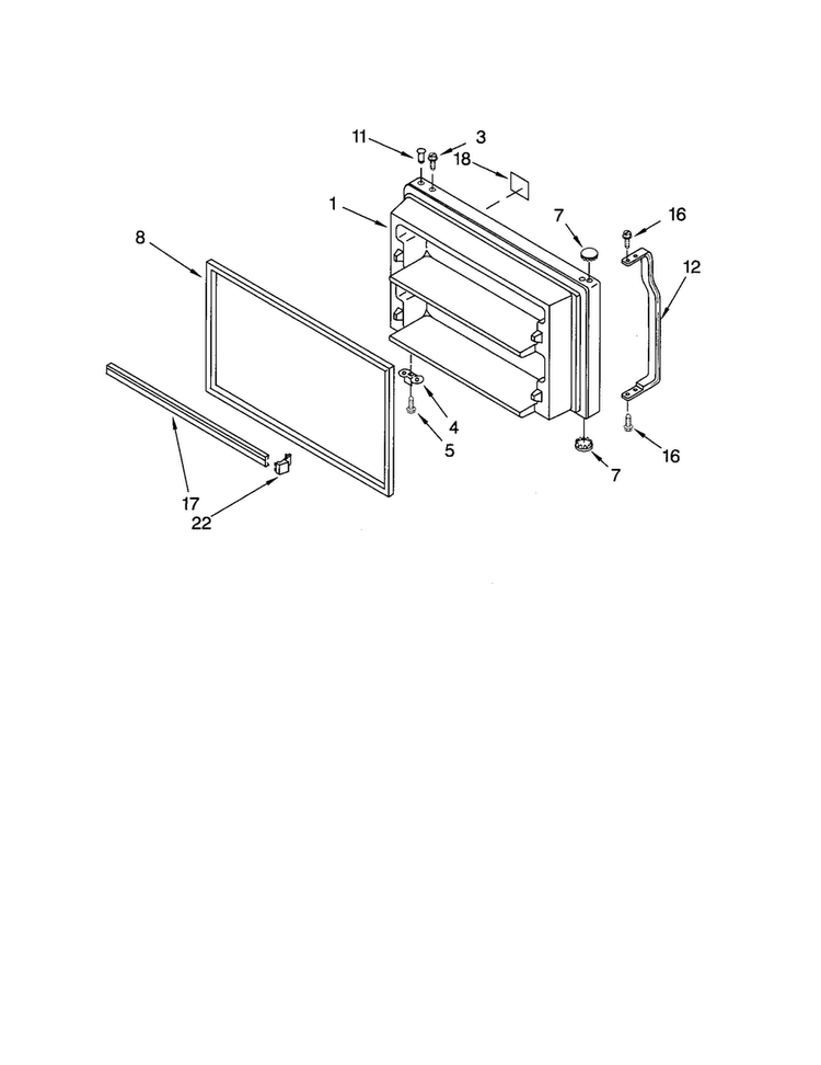 Freezer Door Diagram and Parts List for RT18AKXKQ07  Roper Refrigerator