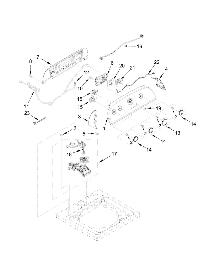 Controls And Water Inlet Parts Diagram and Parts List for 1CWTW4815EW1  Whirlpool Washer