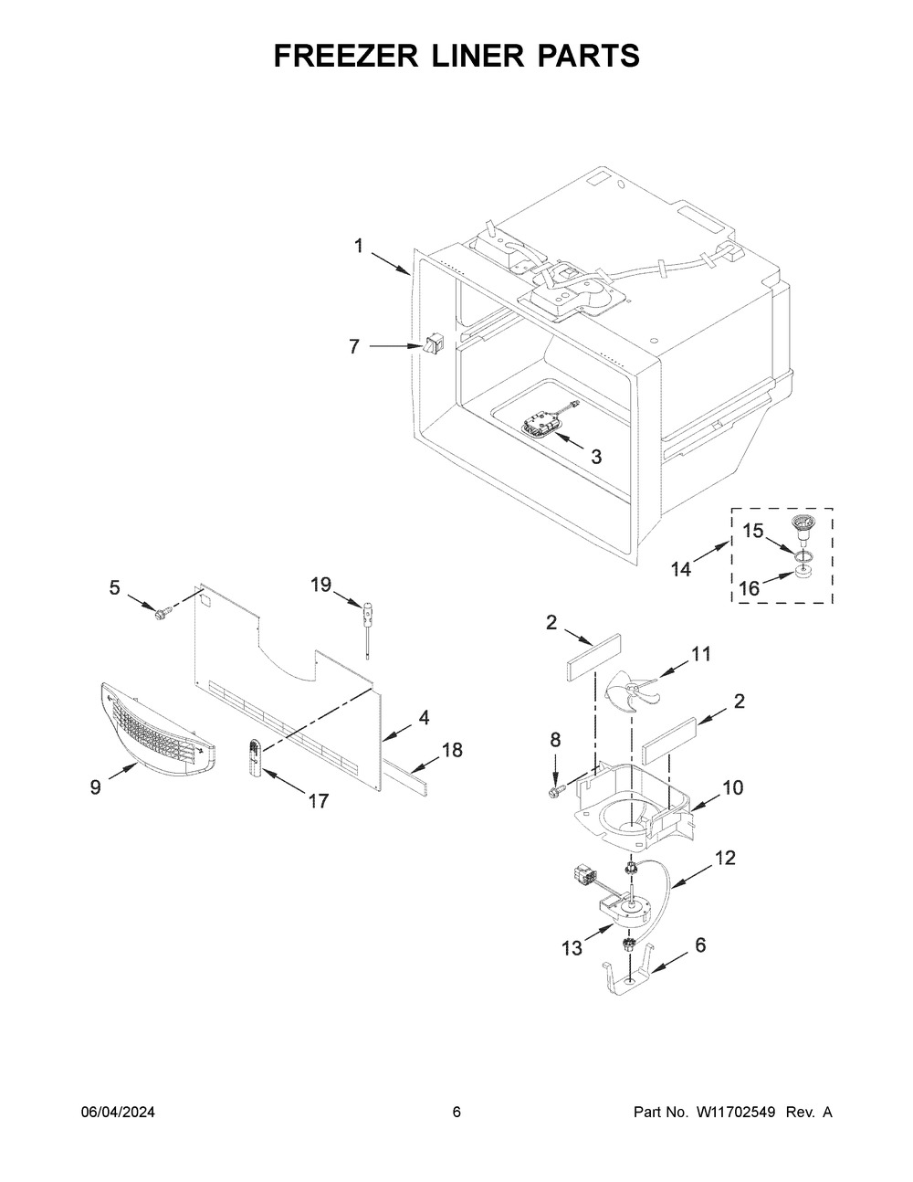 Freezer Liner Parts Diagram and Parts List for KRFF577KPS03  KitchenAid Refrigerator