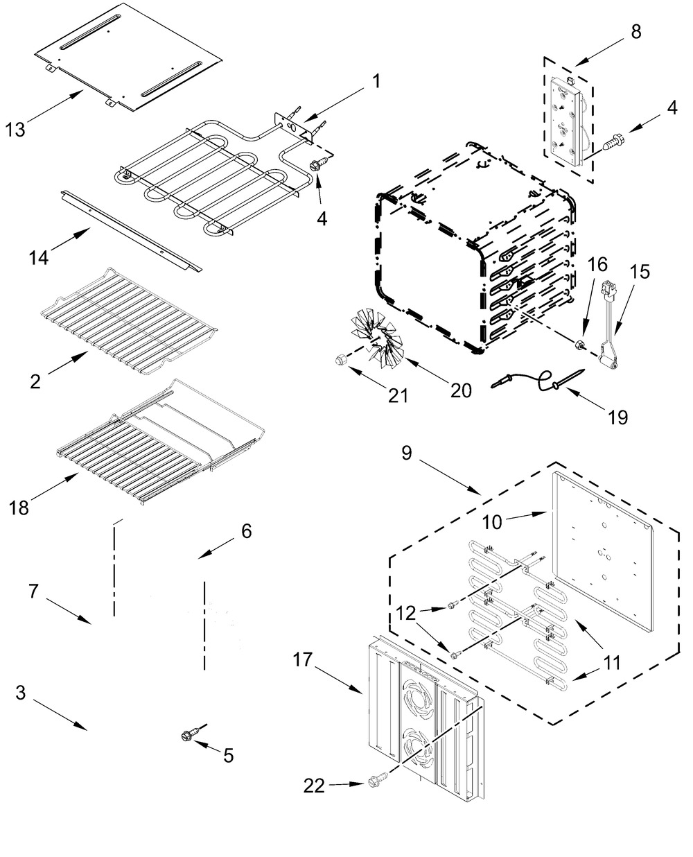 Internal Oven Parts Diagram and Parts List for JOESC730RL00  Whirlpool Wall Oven