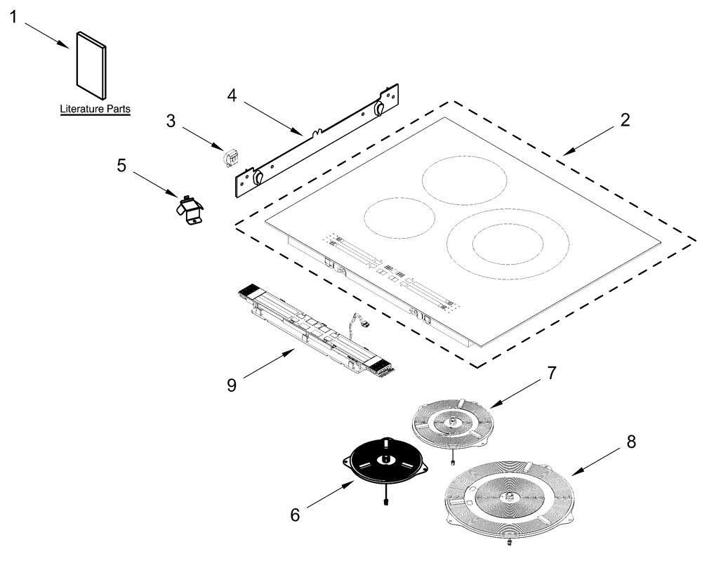 Cooktop Parts Diagram and Parts List for JIC4324KB02  Whirlpool Cooktop