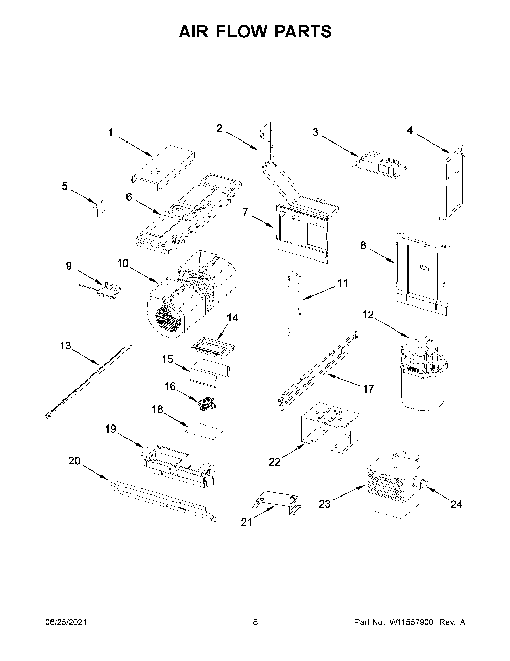 05 - Air Flow Parts Diagram and Parts List for YWML55011HW08  Whirlpool Microwave