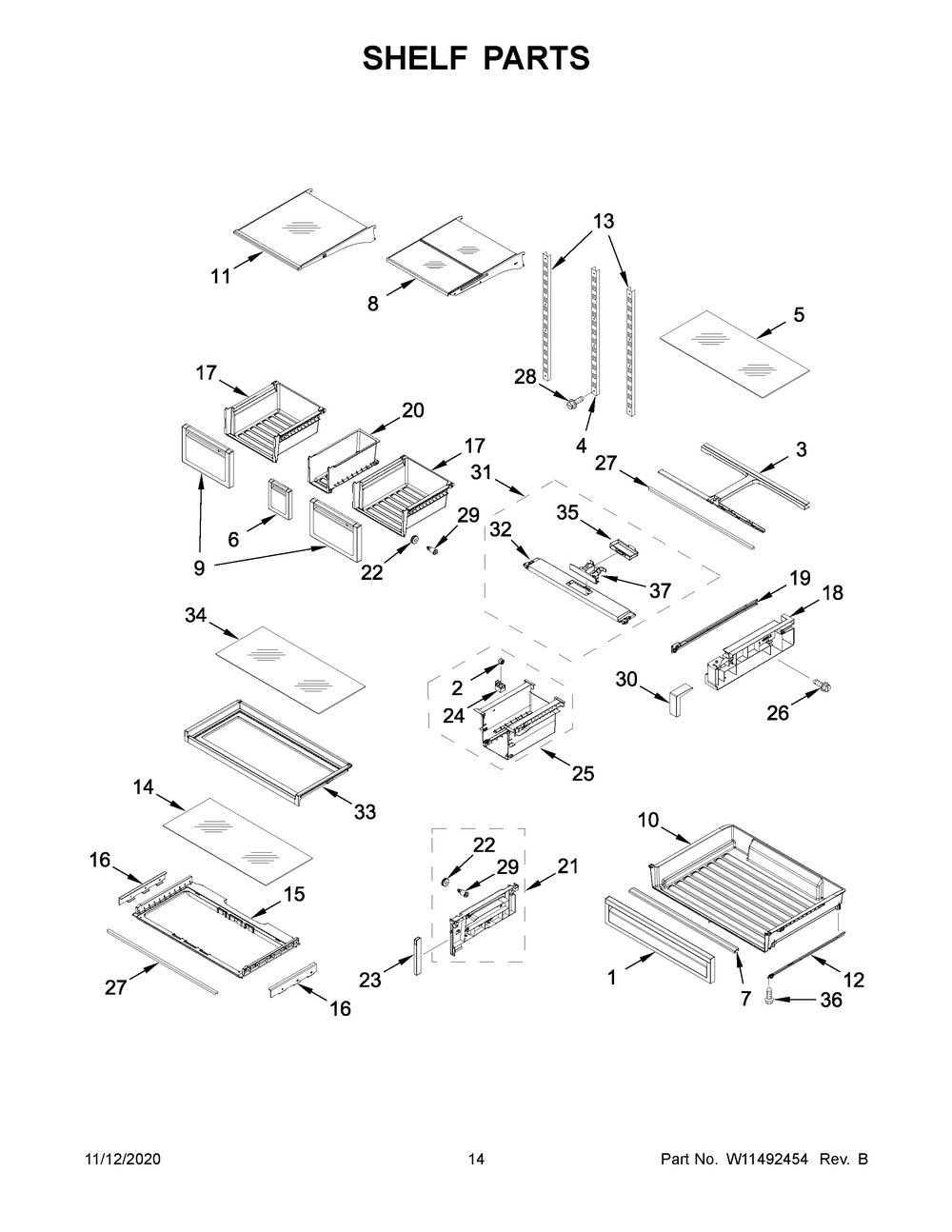 Shelf Parts Diagram and Parts List for WRF767SDHZ02  Whirlpool Refrigerator