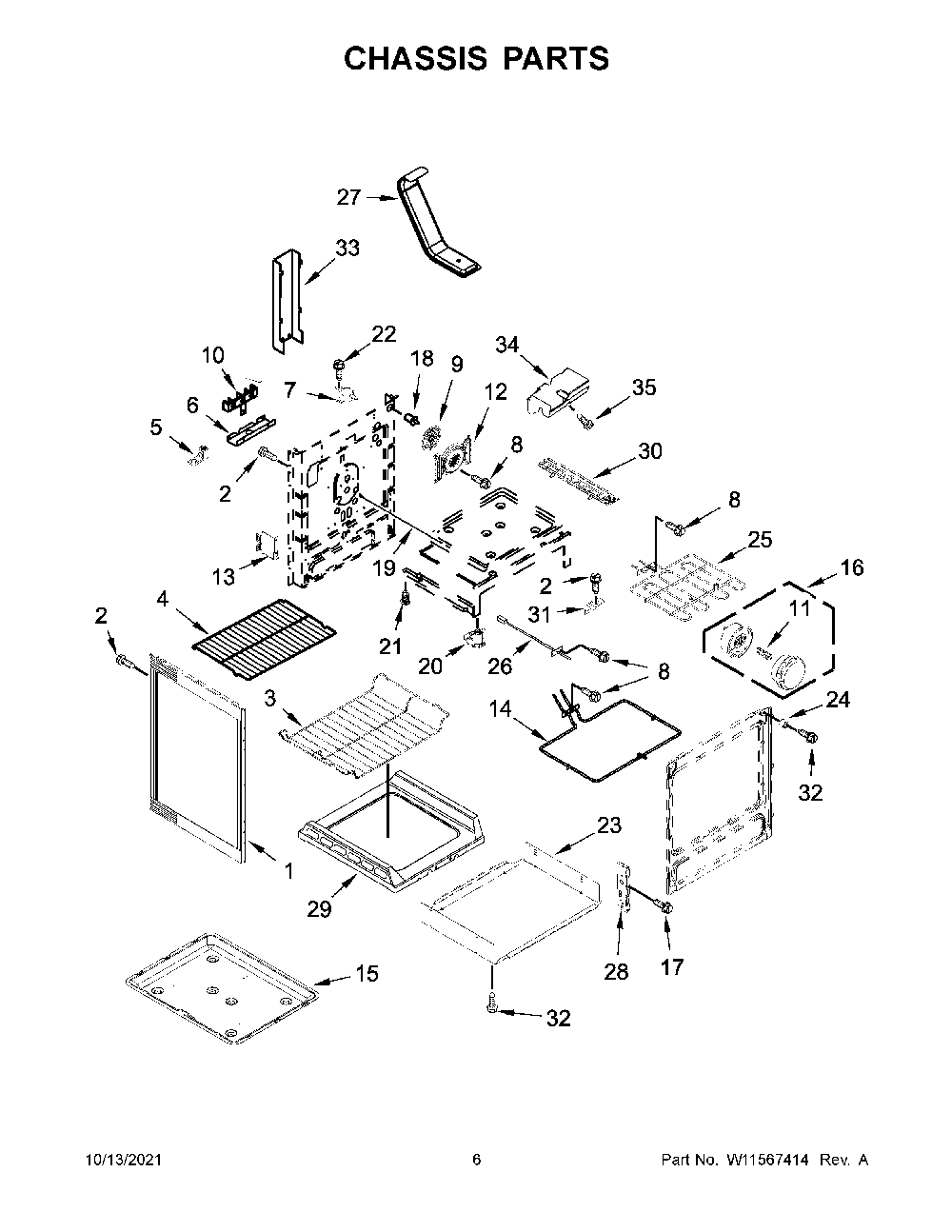 Chassis Parts Diagram and Parts List for KFEG500EBS4  KitchenAid Range