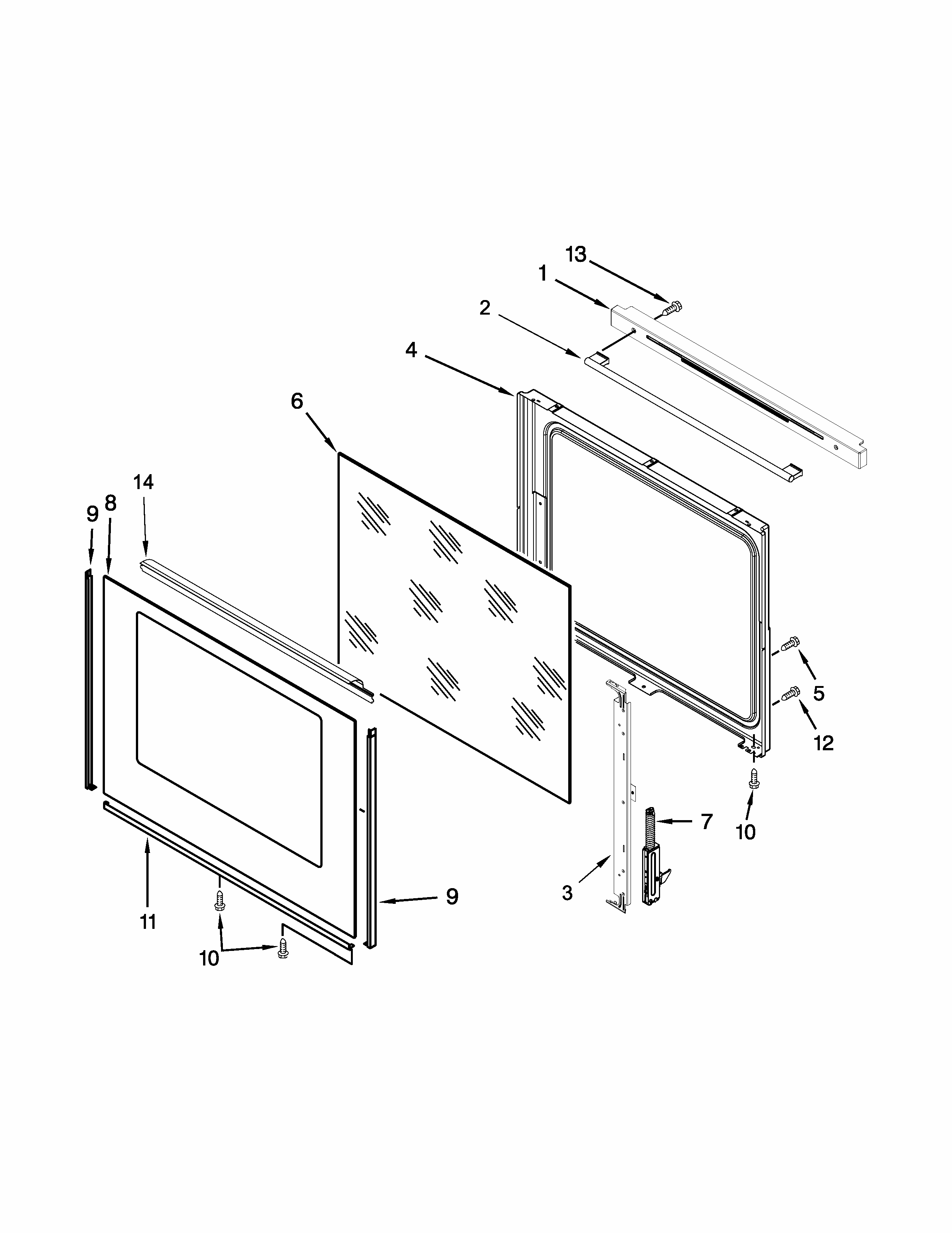 Door Parts Diagram and Parts List for IEL730CS0  Whirlpool Range
