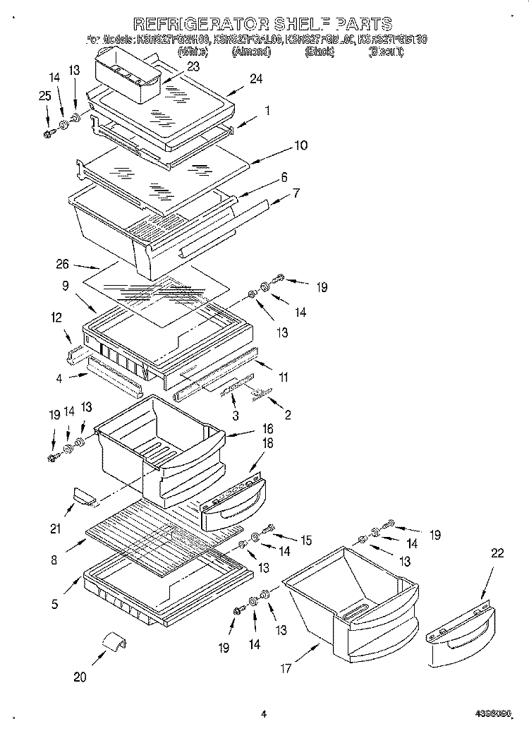 REFRIGERATOR SHELF Diagram and Parts List for KSRS27FGAL00  KitchenAid Refrigerator
