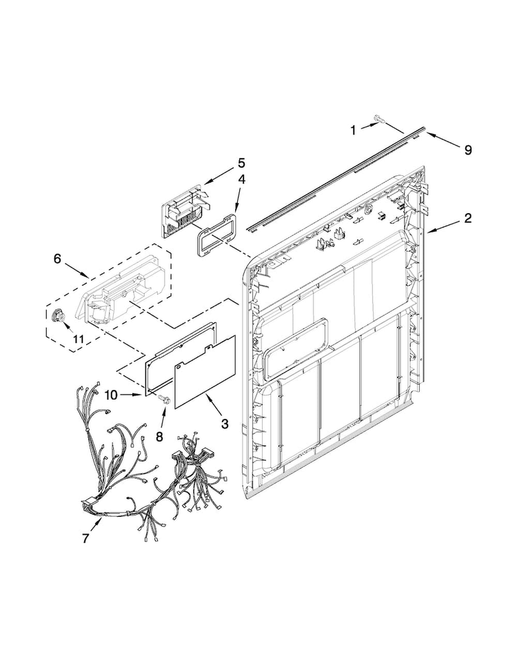 Inner Door Parts Diagram and Parts List for WDF510PAYBA  Whirlpool Dishwasher