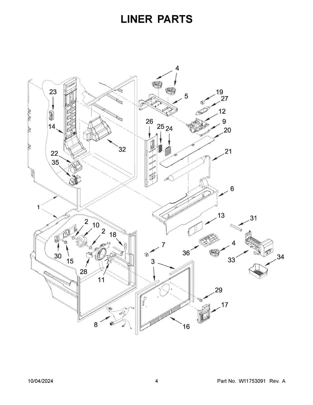 03 - Liner Parts Diagram and Parts List for WRF560SEHW05  Whirlpool Refrigerator
