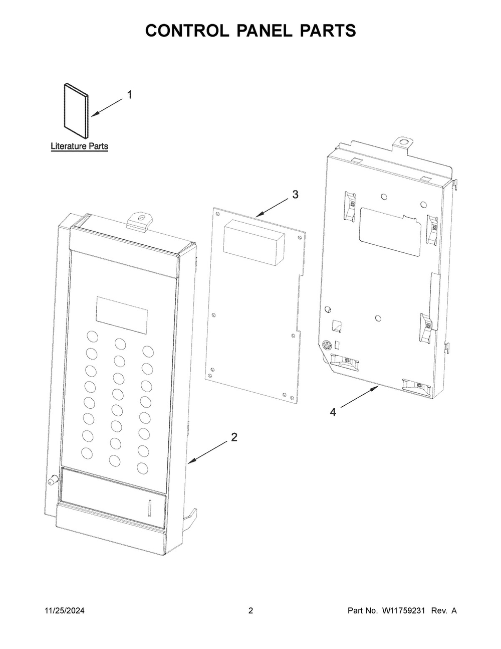 02 - Control Panel Parts Diagram and Parts List for UMV1170LW04  Whirlpool Microwave