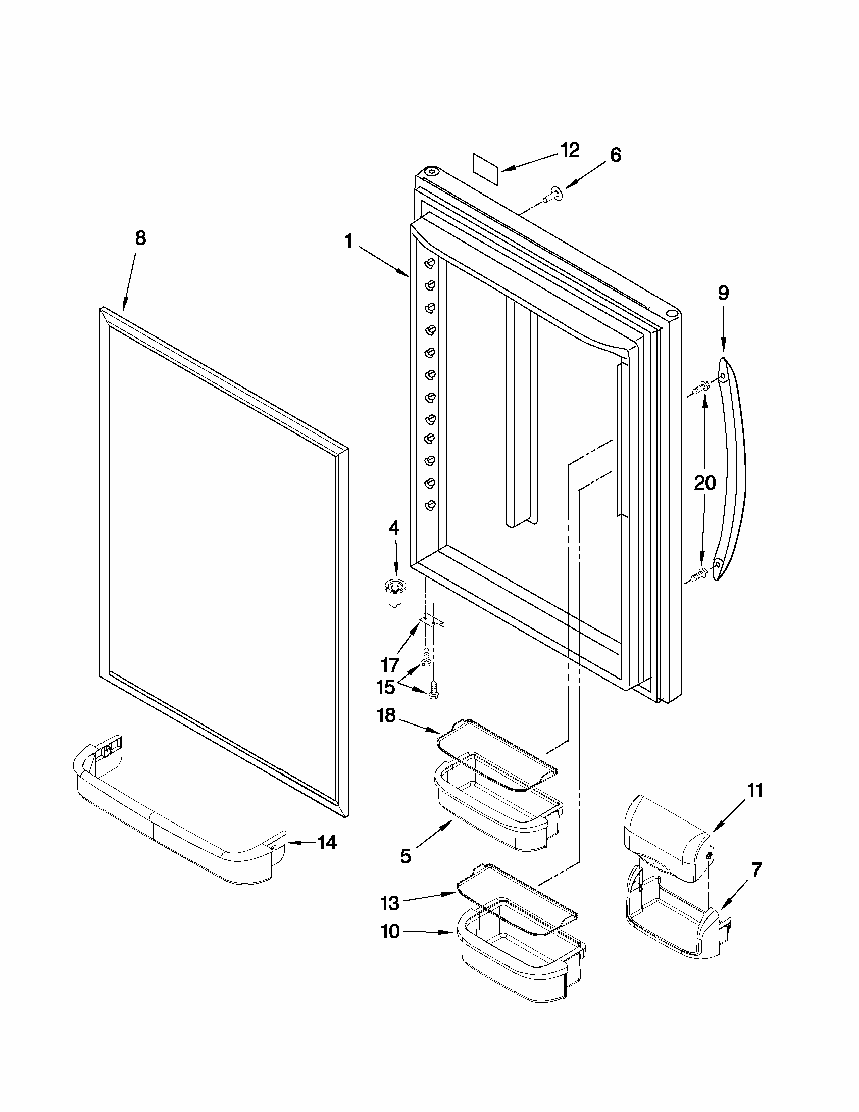 Refrigerator Door Parts Diagram and Parts List for 59669989012  Kenmore Refrigerator