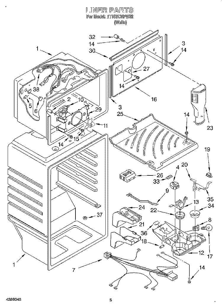 LINER Diagram and Parts List for ET18SCRFW02  Whirlpool Refrigerator