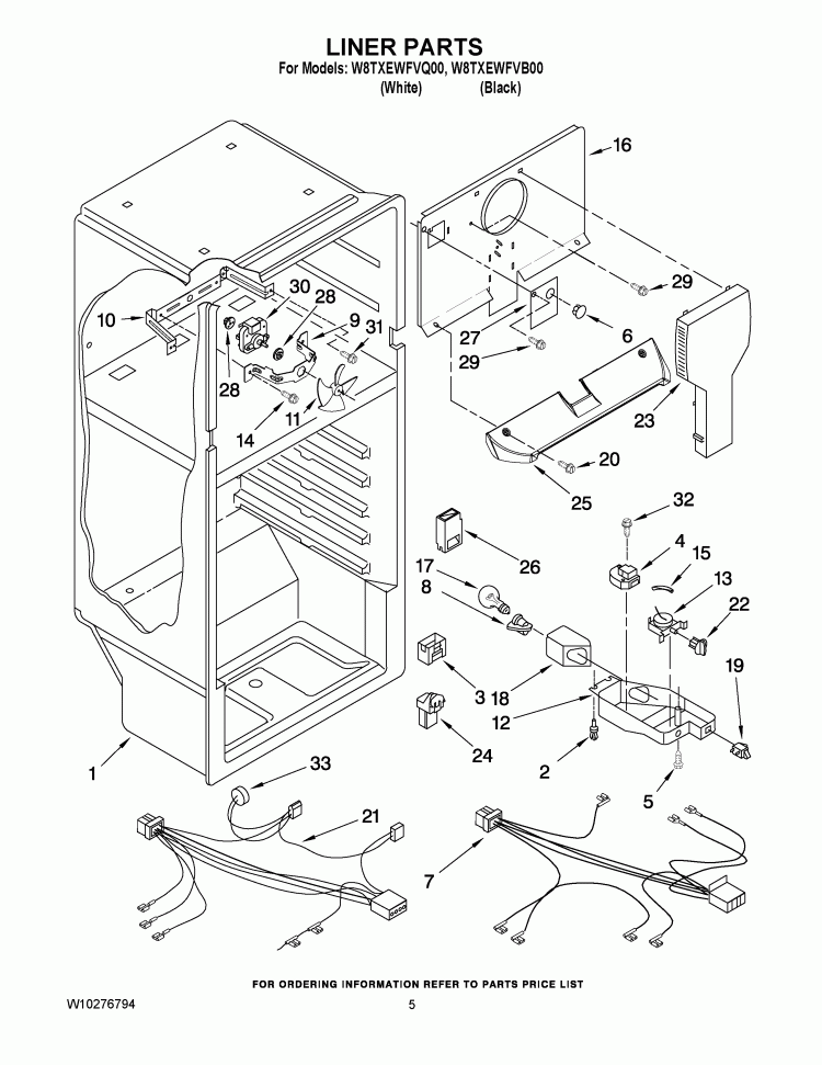 LINER PARTS Diagram and Parts List for W8TXEWFVB00  Whirlpool Refrigerator