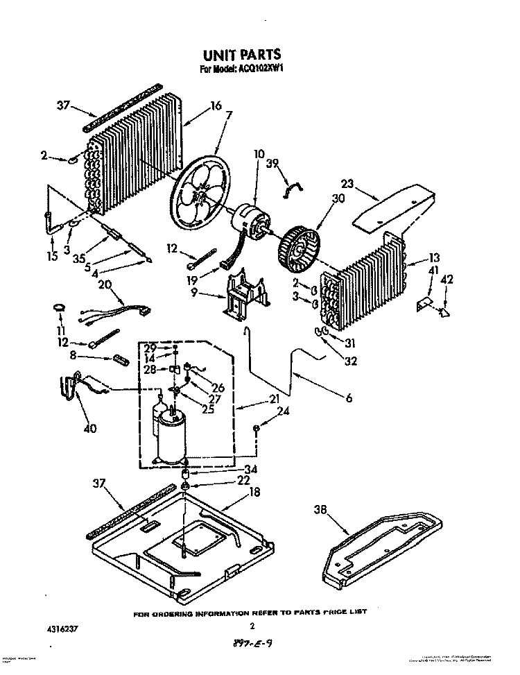 UNIT, LIT/OPTIONAL Diagram and Parts List for ACQ102XW1  Whirlpool Air Conditioner