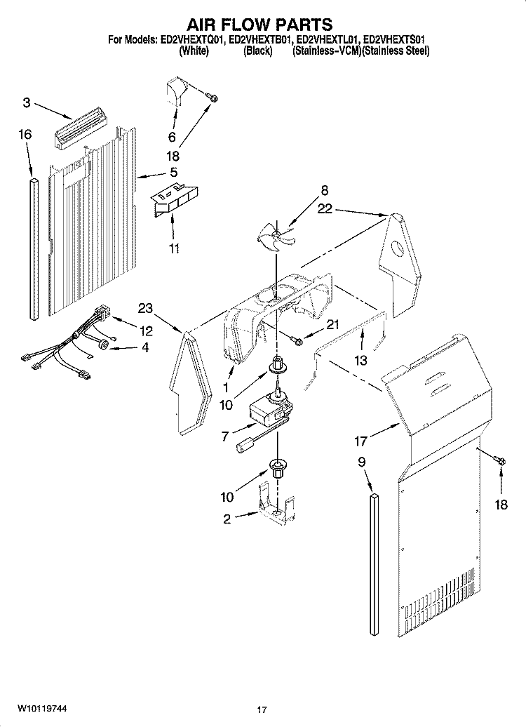 AIR FLOW PARTS Diagram and Parts List for ED2VHEXTB01  Whirlpool Refrigerator