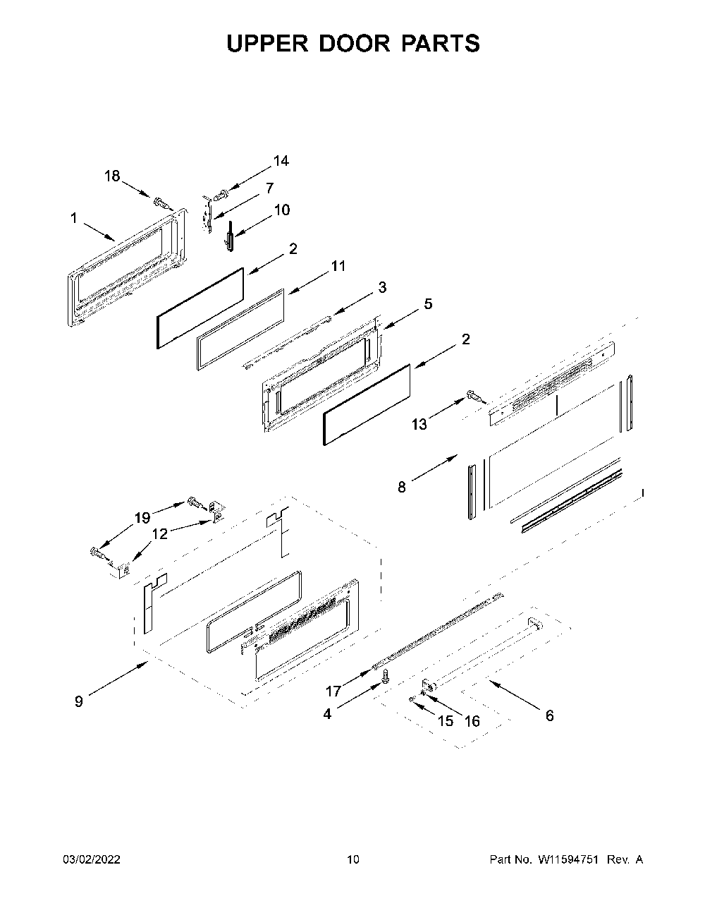 Upper Door Parts Diagram and Parts List for KFED500ESS05  KitchenAid Range