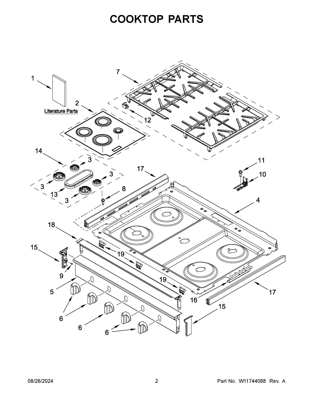 02 - Cooktop Parts Diagram and Parts List for MFGS4030RW0  Whirlpool Range