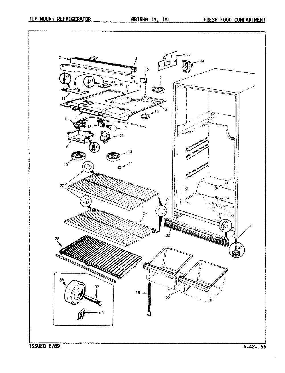03 - Fresh Food Compartment Diagram and Parts List for RB15HA-1A  Whirlpool Refrigerator