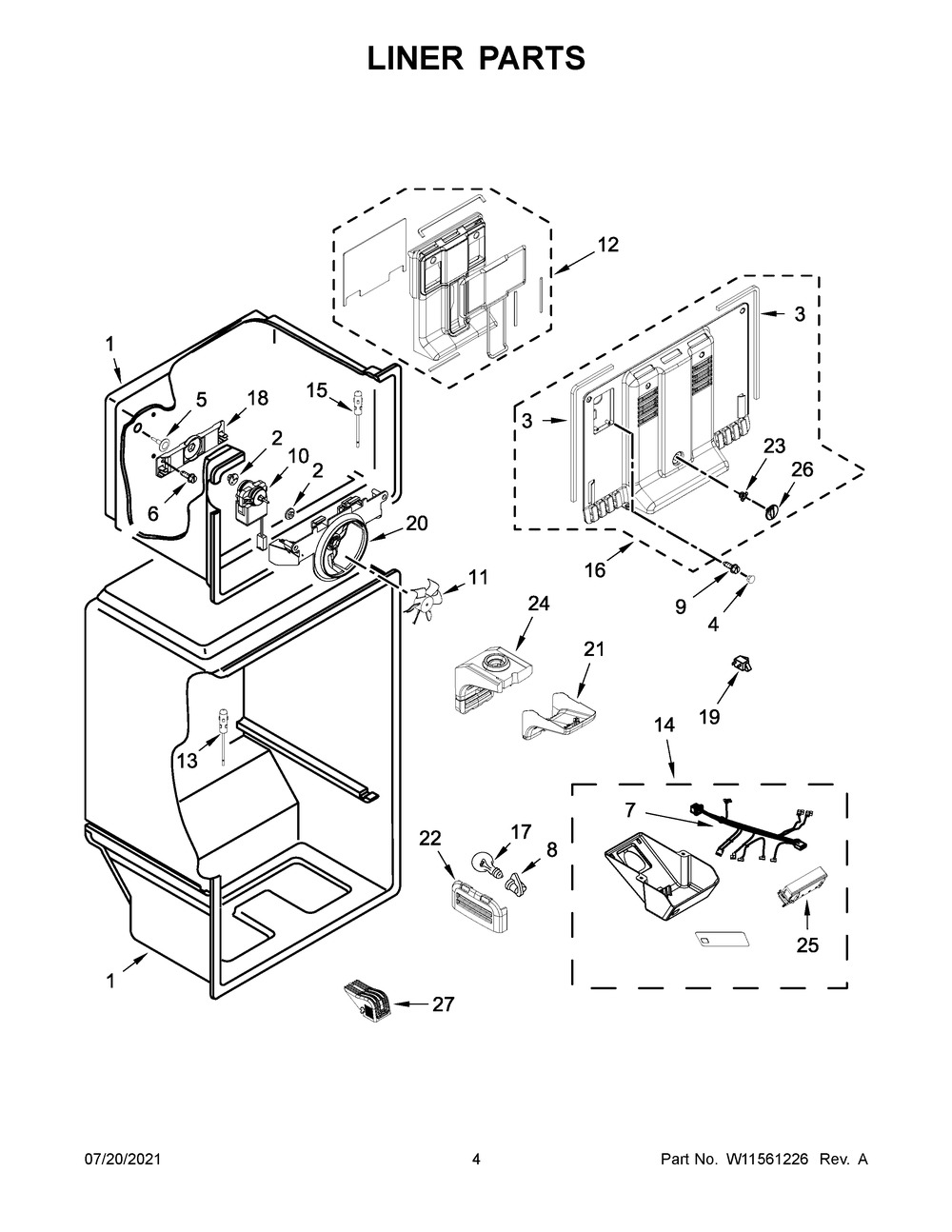 Liner Parts Diagram and Parts List for WRT108FFDM00  Whirlpool Refrigerator