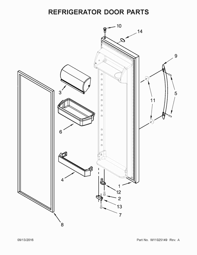 Refrigerator Door Parts Diagram and Parts List for WRS325FNAW00  Whirlpool Refrigerator