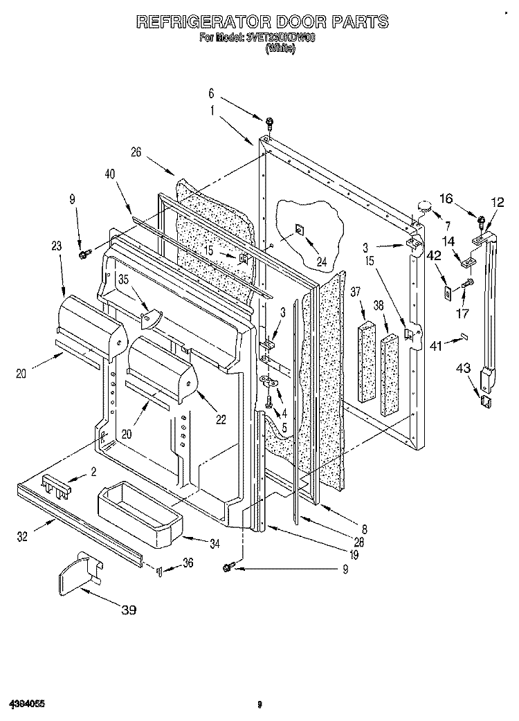 REFRIGERATOR DOOR Diagram and Parts List for 3VET23DKDW00  Whirlpool Refrigerator
