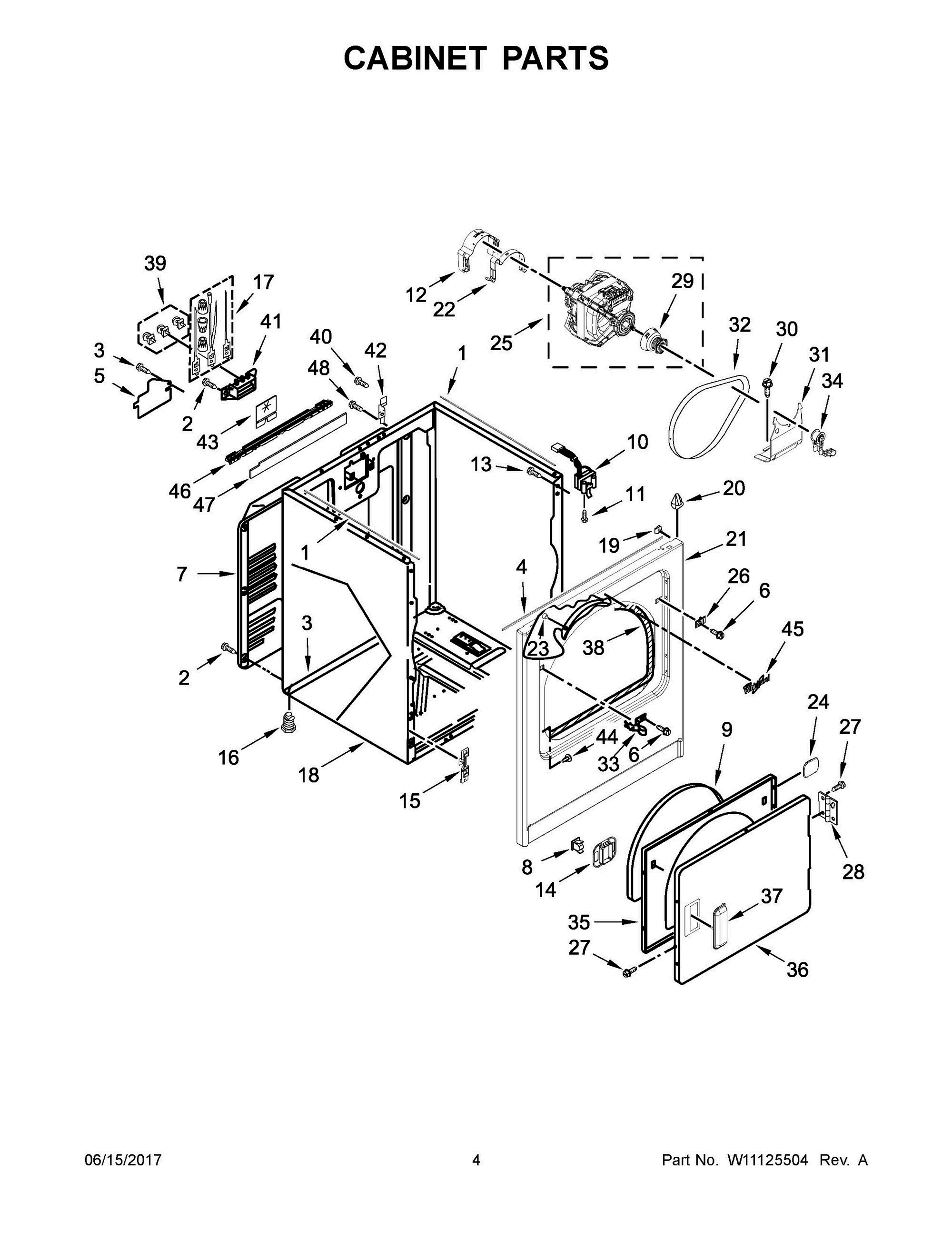 03 - CABINET PARTS Diagram and Parts List for WED7300DW2  Whirlpool Dryer