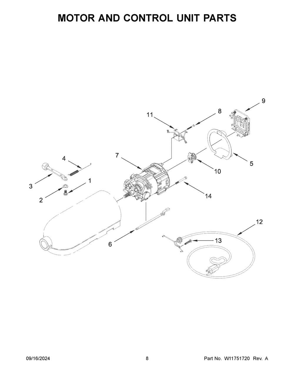 05 - Motor And Control Unit Parts Diagram and Parts List for 5K45SSSOB5  Whirlpool Mixer