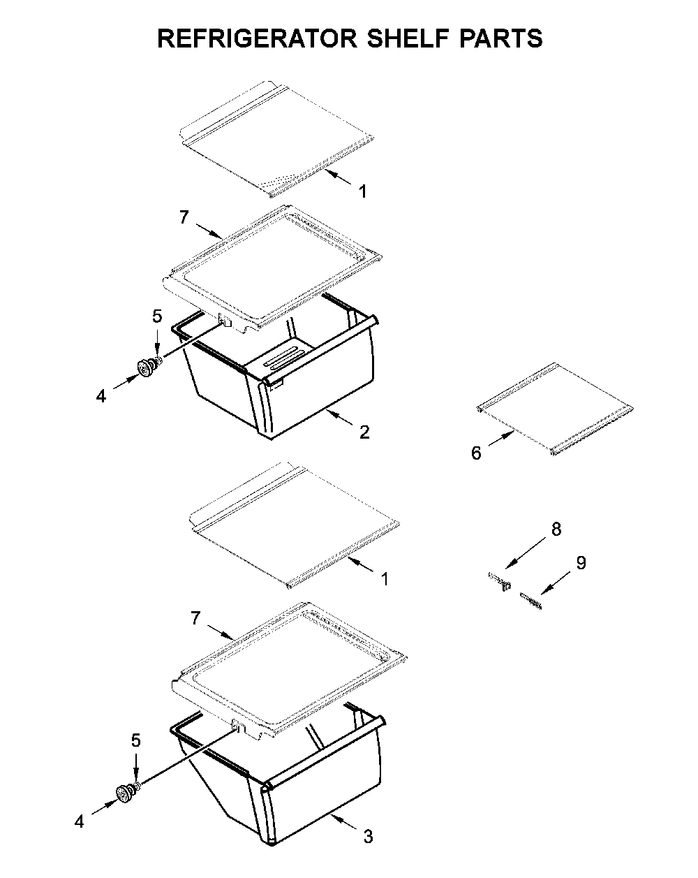 Refrigerator shelf parts Diagram and Parts List for WRS315SDHT02  Whirlpool Refrigerator
