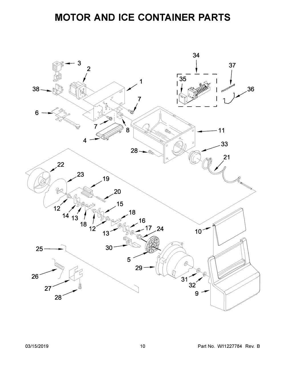 Motor And Ice Container Parts Diagram and Parts List for WRS331SDHM00  Whirlpool Refrigerator
