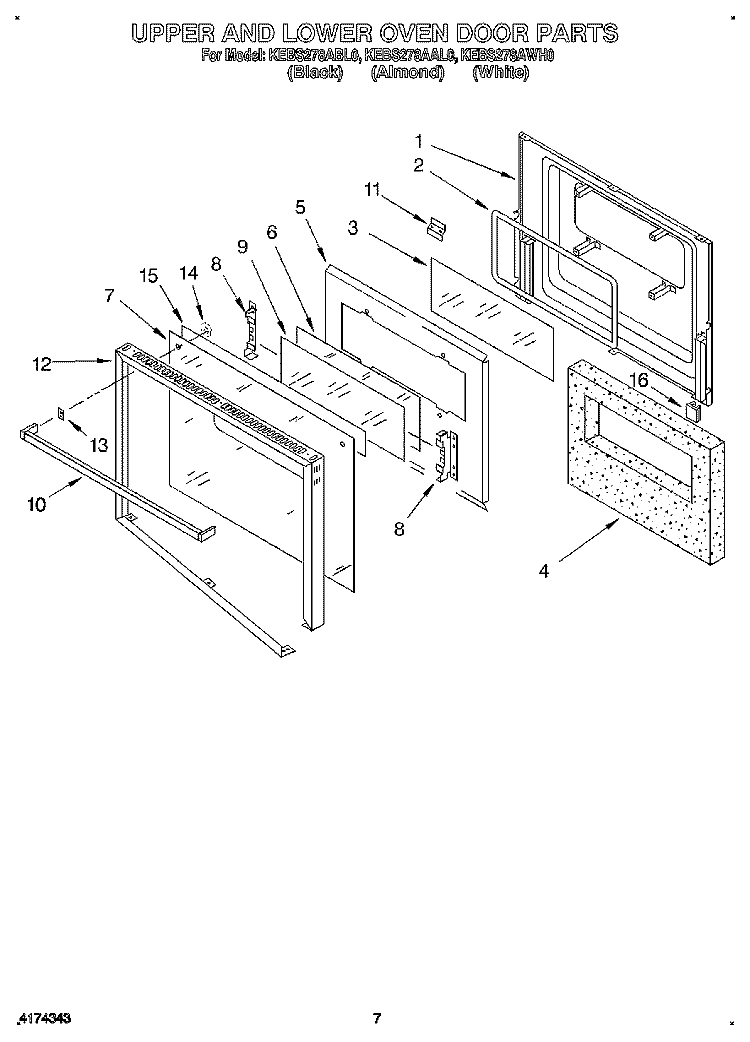 UPPER AND LOWER OVEN DOOR Diagram and Parts List for KEBS278ABL0  KitchenAid Wall Oven