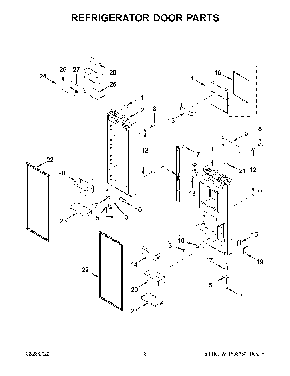Refrigerator Door Parts Diagram and Parts List for KRFC704FBS04  KitchenAid Refrigerator
